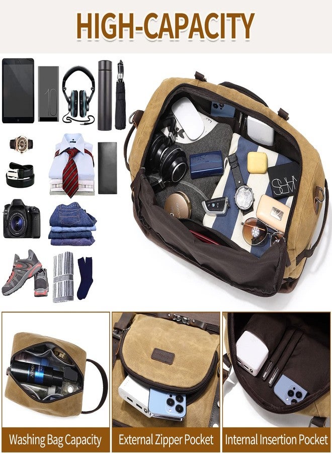 NerIion Nerlion Weekender Bag with Shoe Compartment Large Overnight Bag for Men Canvas Genuine Leather Carry on Luggage Bag Travel Duffel Bag(Brown) - Image 4